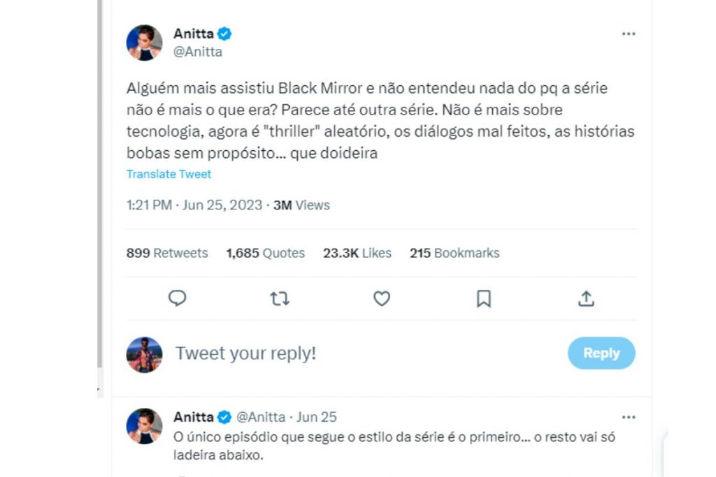 A Netflix responder a Anitta é MUITO BLACK MIRROR!